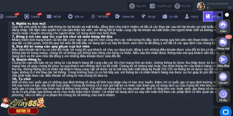 Đôi điều về chính sách bảo mật Hay88