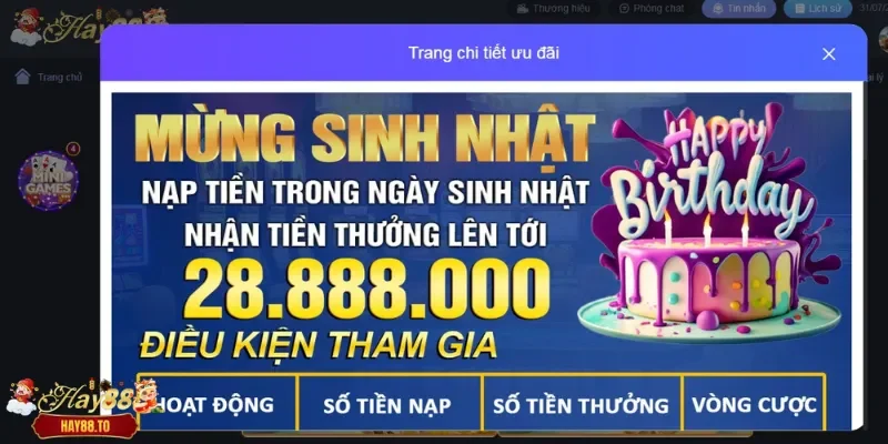 Khuyến mãi sinh nhật tối đa nhận 28.888 triệu
