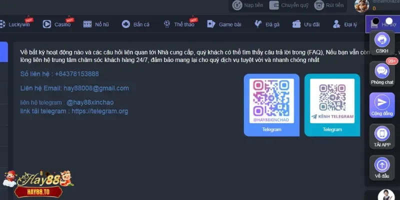 Tổng quát thông tin về liên hệ Hay88