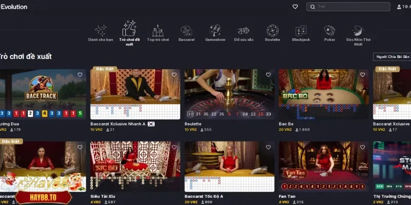 Evolution là thiên đường cờ bạc phong phú